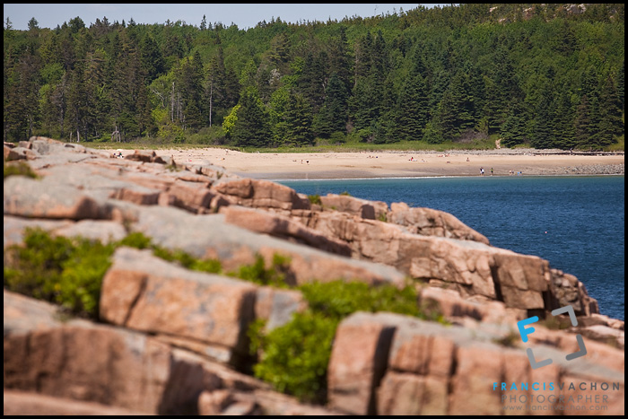 Rocky shore and sandy beach at Acadia National Park
