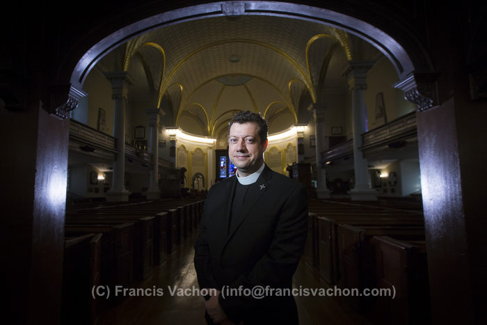 Bruce Myers poses at the Cathedral of the Holy Trinity in Quebec city May 4, 2016. Former CJAD reporter Bruce Myers will be ordained to the Order of Bishops Thursday in Quebec City. He is on his way to becoming 13th Bishop of Quebec (THE GAZETTE/Francis Vachon)