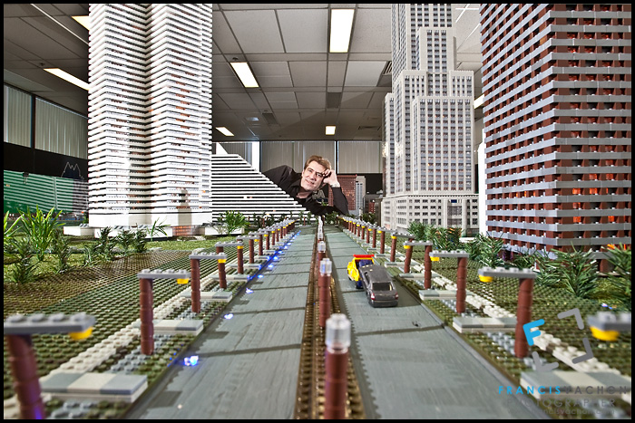 Gilles Maheux poses in his Mega brand block built "Ludovica" city in Quebec City, Qc., Nov. 25, 2010. Maheux quit his day job to built a "lego-land" style city and is set to open this Saturday